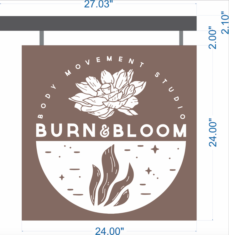 A graphic of the scale logo of the Burn and Bloom sign.
