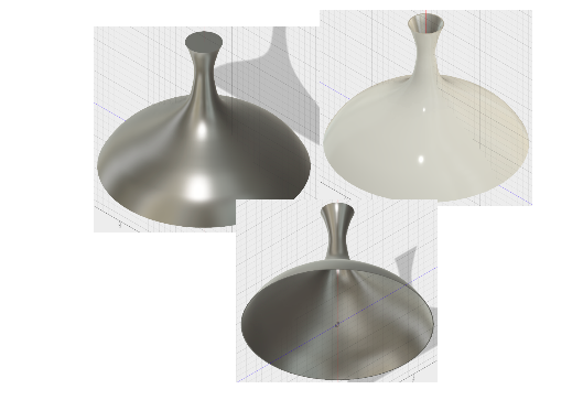Three examples of hollowed out lamp heads, created in Fusion 360.