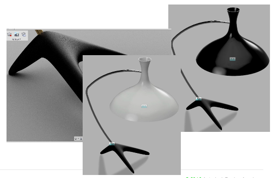 Three close-up screenshots of the lamp's stand and potential variations.